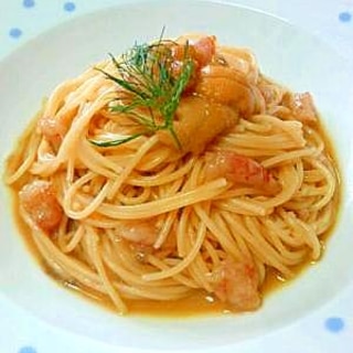 うにと甘エビの冷製パスタ